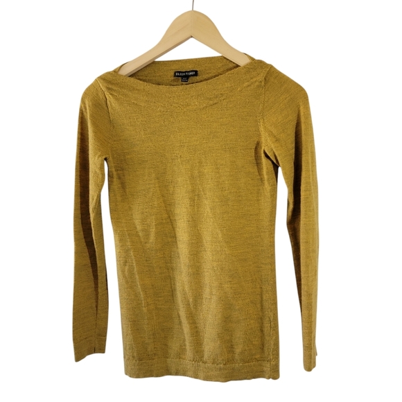 EILEEN FISHER  Women's Mustard 100% Wool Sweater Top Sz XXS Quite Luxury Soft - Picture 1 of 12